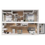 Floor plan for 2 beds, 1.5 baths, 1064 sqft